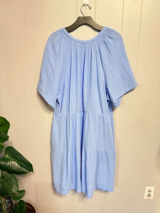 #15) NWOT Gap Light Blue V-Neck Tiered Cotton Dress - Picture 3 of 8